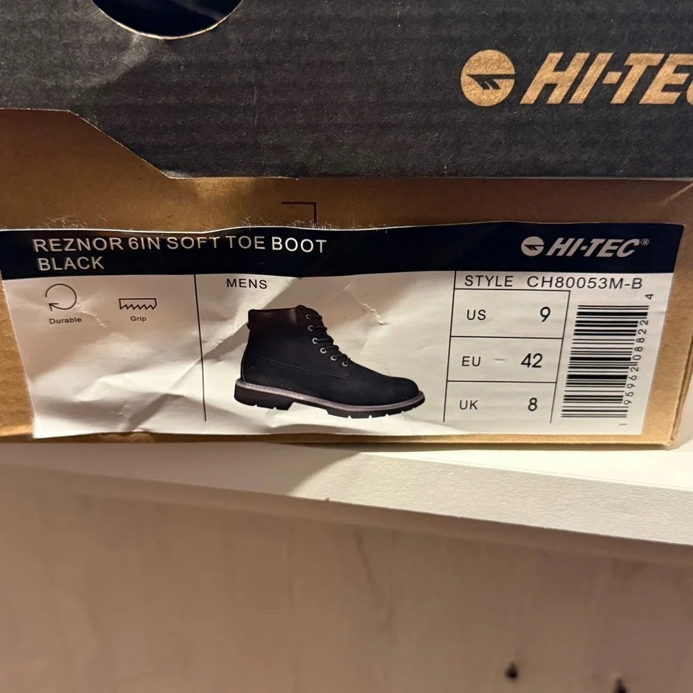 Hi-Tec‎ Reznor 6IN Soft Toe Boots Mens Sz 9 Black Durable Grip Work new with box